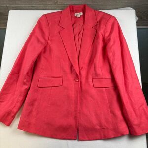 On 34th Coral Pink Linen Blazer | Structured Shoulder Pads | Size 6